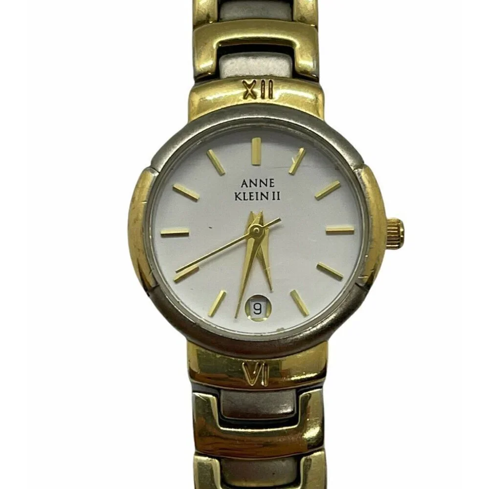 Anne Klein 10/3050-1 Women's Watch Link Bracelet Roman Numerals 2 Tone Date